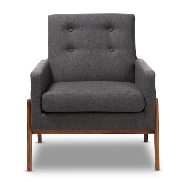 Baxton Studio Perris Dark Grey Upholstered Walnut Wood Lounge Chair - 150-8742
