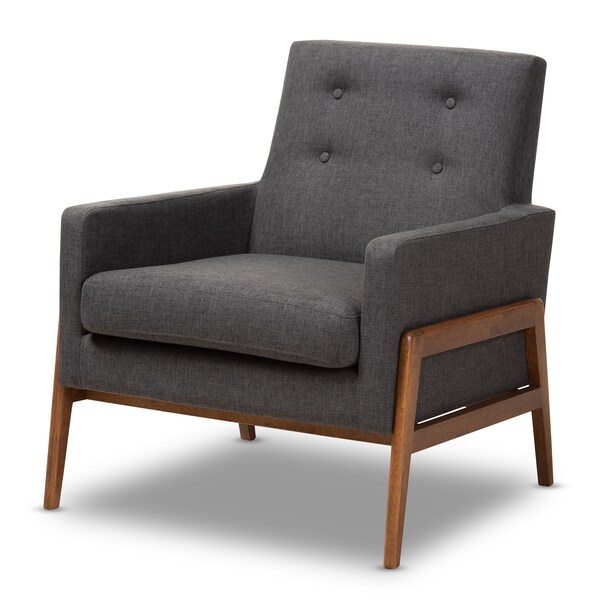 Baxton Studio Perris Dark Grey Upholstered Walnut Wood Lounge Chair - 150-8742
