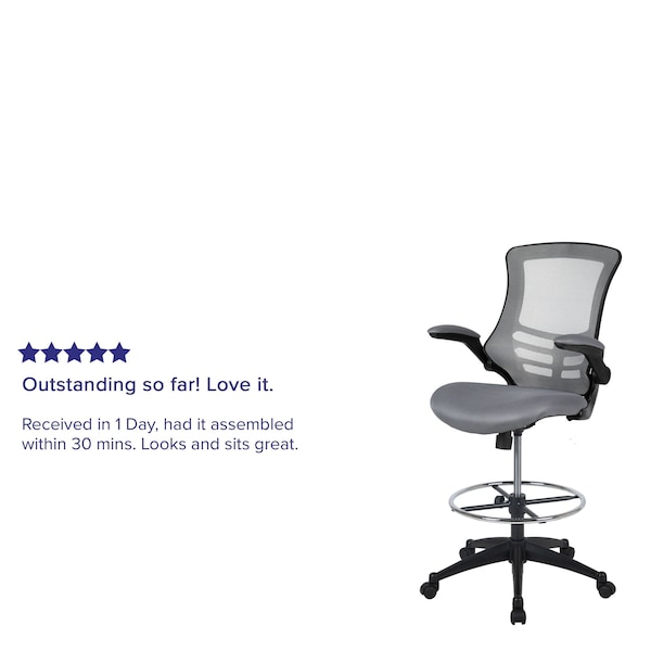 Flash Furniture Kelista Mid-Back Dark Gray Mesh Ergonomic Drafting Chair with Adjustable Foot Ring and Flip-Up Arms - BL-X-5M-D-DKGY-GG