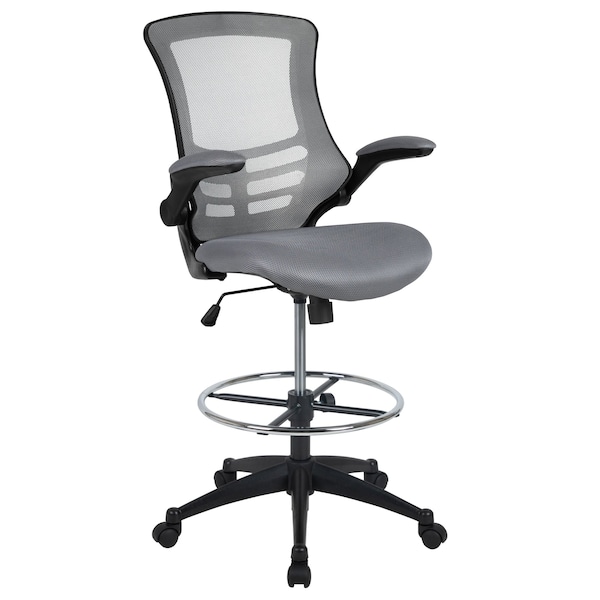 Flash Furniture Kelista Mid-Back Dark Gray Mesh Ergonomic Drafting Chair with Adjustable Foot Ring and Flip-Up Arms - BL-X-5M-D-DKGY-GG