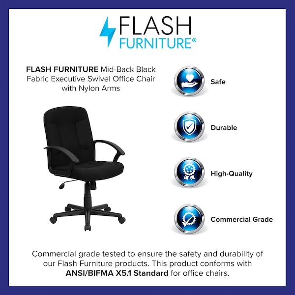 Flash Furniture Executive Chair, Black Seat, Fabric Back - GO-ST-6-BK-GG
