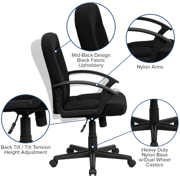 Flash Furniture Executive Chair, Black Seat, Fabric Back - GO-ST-6-BK-GG