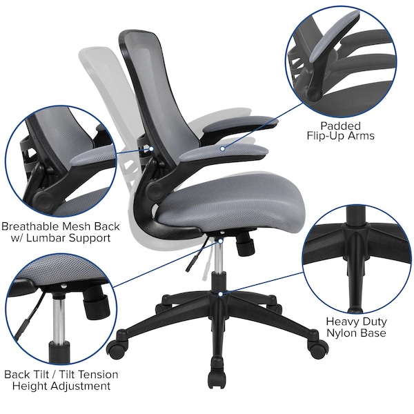 Flash Furniture Mid-Back Dark Gray Mesh Ergonomic Task Desk Chair - BL-X-5M-DKGY-GG