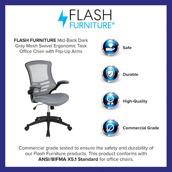 Flash Furniture Mid-Back Dark Gray Mesh Ergonomic Task Desk Chair - BL-X-5M-DKGY-GG