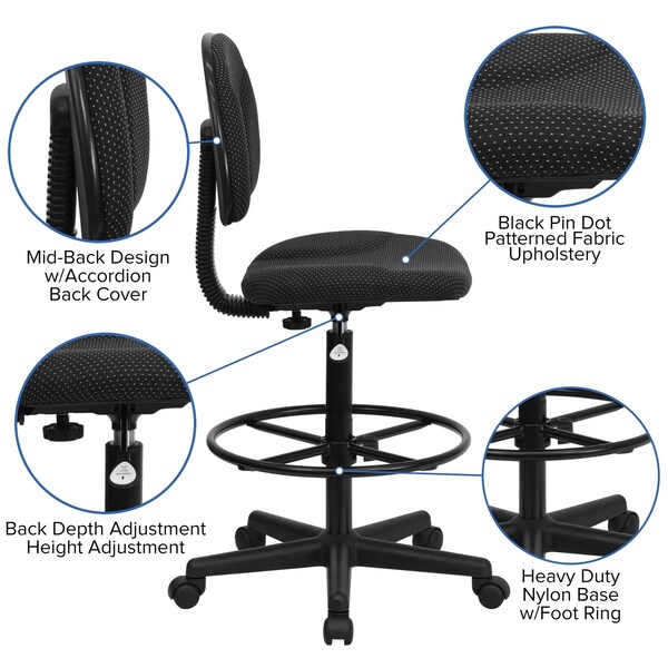 Flash Furniture Black Patterned Fabric Swivel Drafting Chair - BT-659-BLK-GG