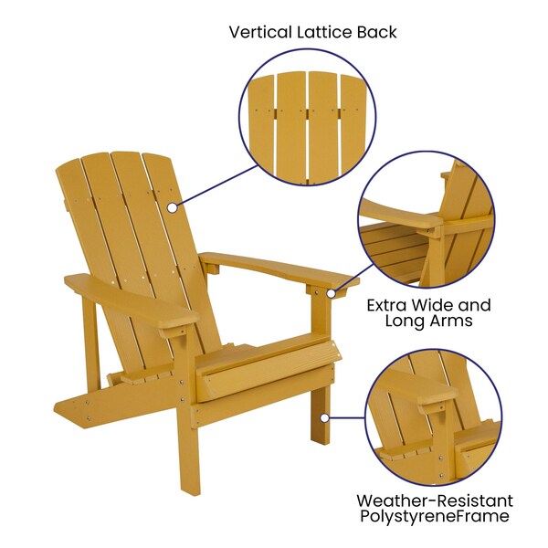 Flash Furniture Charlestown Adirondack Chair, Yellow Wood, Yellow Seat, Wood Back, 29.5 W 35 H - JJ-C14501-YLW-GG