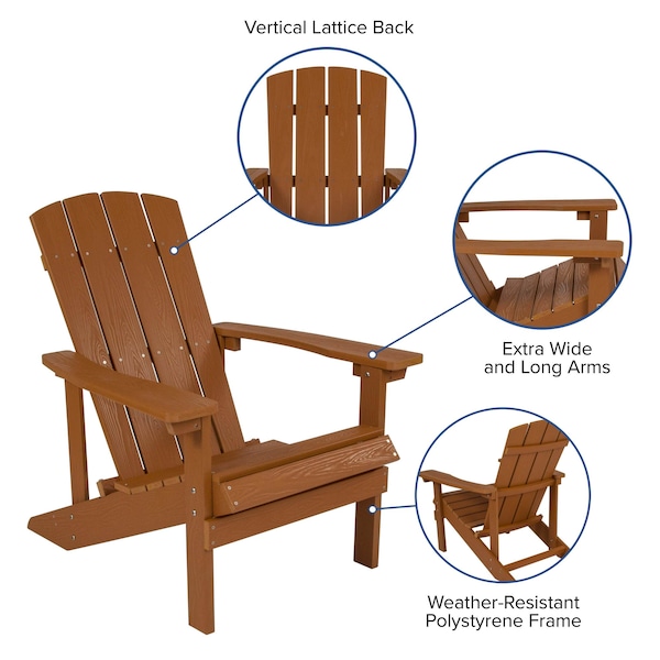 Flash Furniture Charlestown Adirondack Chair, Teak Wood, Teak Seat, Wood Back, 29.5 W 35 H - JJ-C14501-TEAK-GG