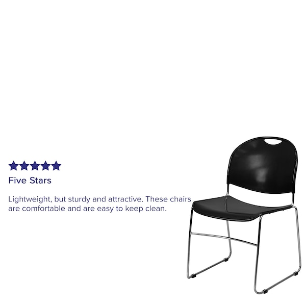 Flash Furniture Stack Chair, Chrome Frame, Blk, 800 lb. - RUT-188-BK-CHR-GG
