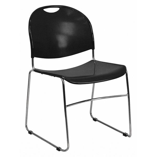 Flash Furniture Stack Chair, Chrome Frame, Blk, 800 lb. - RUT-188-BK-CHR-GG
