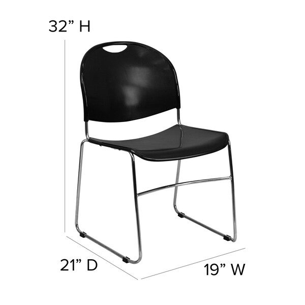 Flash Furniture Stack Chair, Chrome Frame, Blk, 800 lb. - RUT-188-BK-CHR-GG