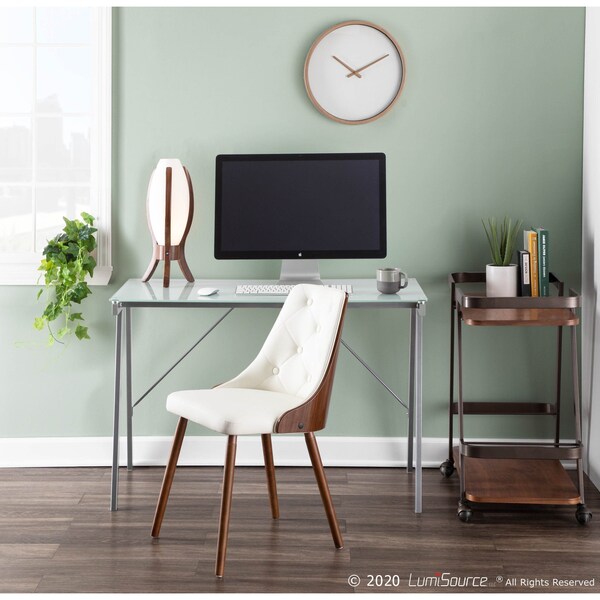 Lumisource Gianna Dining/Accent Chair in Walnut with White Faux Leather - CH-JY-GNN WL+W