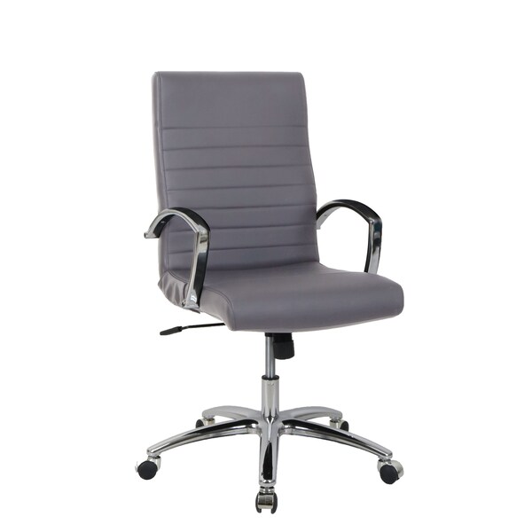 We'Re It Bunjee Series Modern Ribbed Mid Back, Grey Upholstered Task Chair for Home or Office, Chrome Frame - OFD9200-MGRY