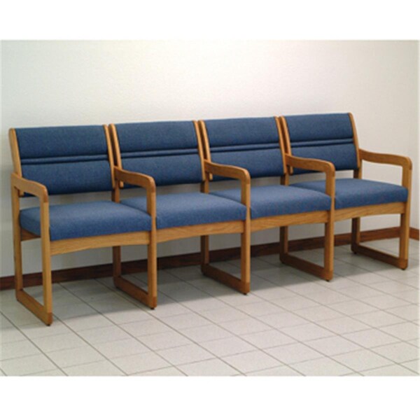 Wooden Mallet Valley Four Seat Chair with Center Arms in Medium Oak - Powder Blue - DW1-4MOPB