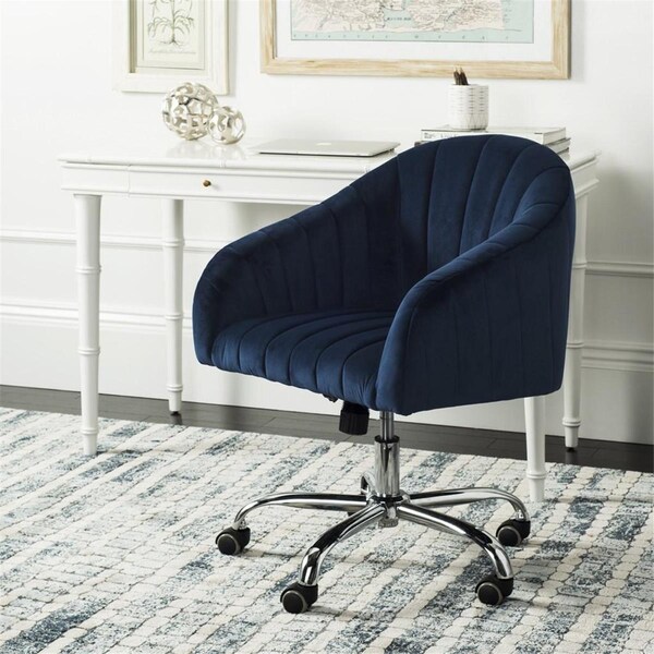 Safavieh Themis Velvet Chrome Leg Swivel Office Chair, Navy - OCH4503B