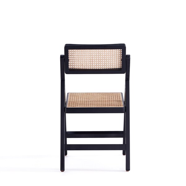Manhattan Comfort Pullman Folding Dining Chair in Black and Natural Cane , Set of 2 - DCCA08-BK