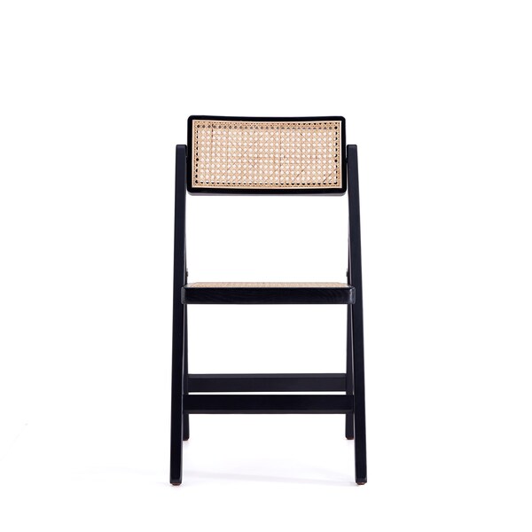 Manhattan Comfort Pullman Folding Dining Chair in Black and Natural Cane , Set of 2 - DCCA08-BK