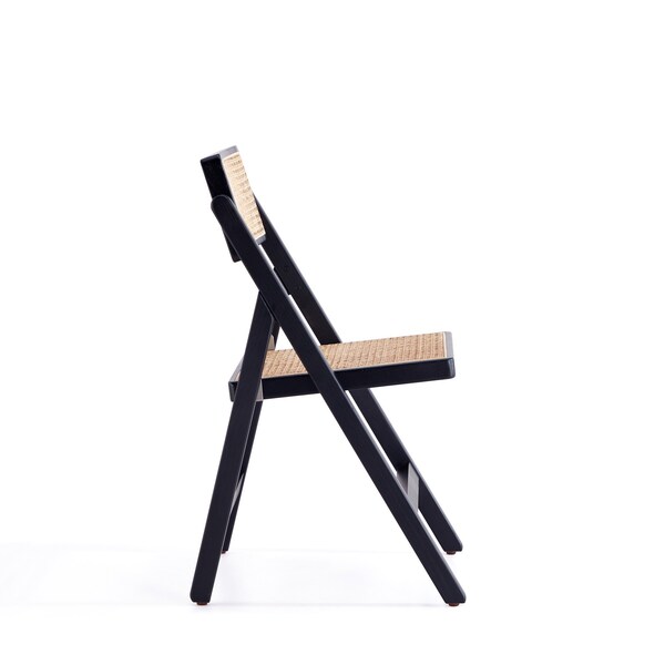 Manhattan Comfort Pullman Folding Dining Chair in Black and Natural Cane , Set of 2 - DCCA08-BK