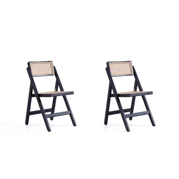Manhattan Comfort Pullman Folding Dining Chair in Black and Natural Cane , Set of 2 - DCCA08-BK