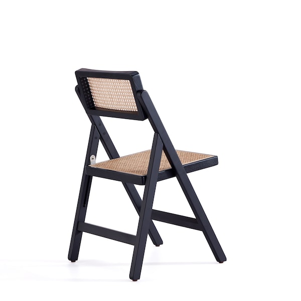 Manhattan Comfort Pullman Folding Dining Chair in Black and Natural Cane , Set of 2 - DCCA08-BK
