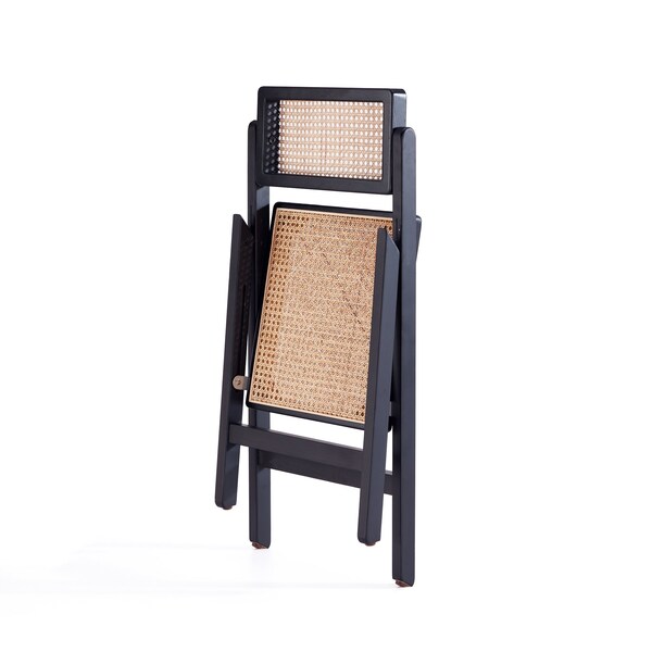 Manhattan Comfort Pullman Folding Dining Chair in Black and Natural Cane , Set of 2 - DCCA08-BK