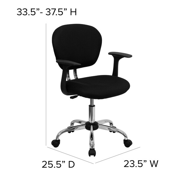 Flash Furniture Task Chair, 17-1/4" to 21", Fixed Arms, Black - H-2376-F-BK-ARMS-GG