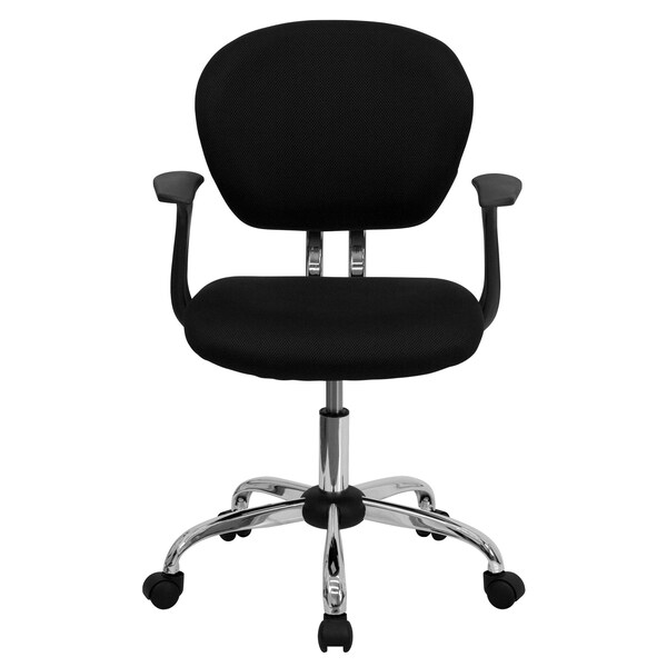 Flash Furniture Task Chair, 17-1/4" to 21", Fixed Arms, Black - H-2376-F-BK-ARMS-GG