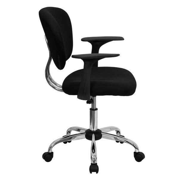 Flash Furniture Task Chair, 17-1/4" to 21", Fixed Arms, Black - H-2376-F-BK-ARMS-GG