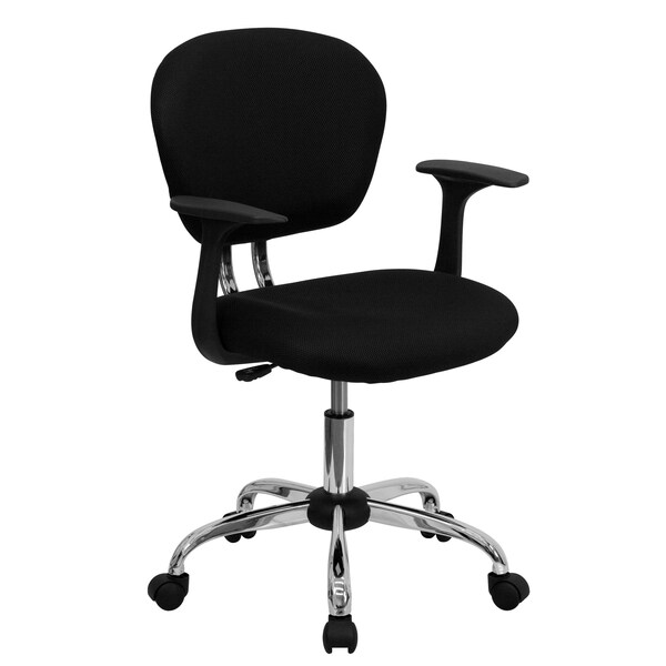 Flash Furniture Task Chair, 17-1/4" to 21", Fixed Arms, Black - H-2376-F-BK-ARMS-GG