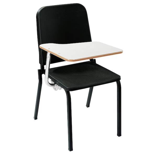 National Public Seating Black Melody Music Stack Chair W/Left White Tablet Arm - 8210/TA82L