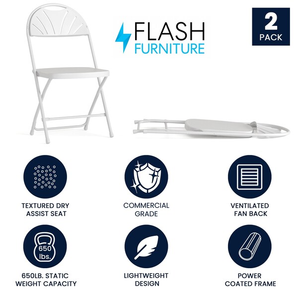 Flash Furniture White Plastic Folding Chair - 2-LE-L-4-WHITE-GG