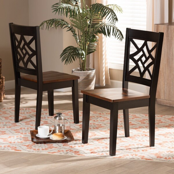 Baxton Studio Nicolette Modern Two-Tone Dark Brown and Walnut Brown Finished Wood 2-PC Dining Chair Set - 179-11389-ZORO