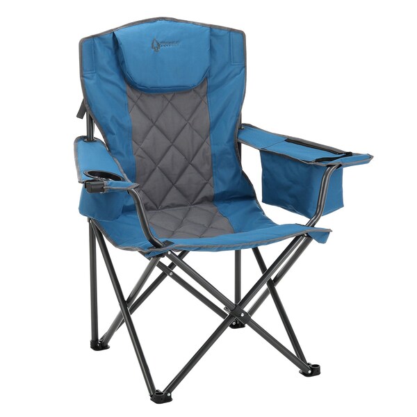Arrowhead Outdoor Portable Folding Camping Quad Chair with 6-Can Armrest Cooler, Ocean Blue - KKS0273U