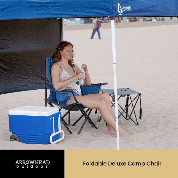 Arrowhead Outdoor Portable Folding Camping Quad Chair with 6-Can Armrest Cooler, Ocean Blue - KKS0273U