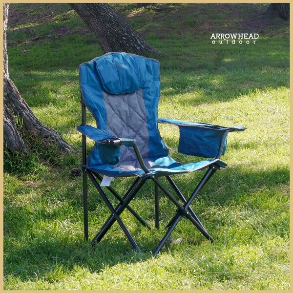 Arrowhead Outdoor Portable Folding Camping Quad Chair with 6-Can Armrest Cooler, Ocean Blue - KKS0273U