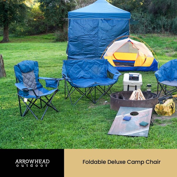 Arrowhead Outdoor Portable Folding Camping Quad Chair with 6-Can Armrest Cooler, Ocean Blue - KKS0273U