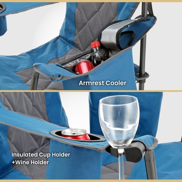 Arrowhead Outdoor Portable Folding Camping Quad Chair with 6-Can Armrest Cooler, Ocean Blue - KKS0273U