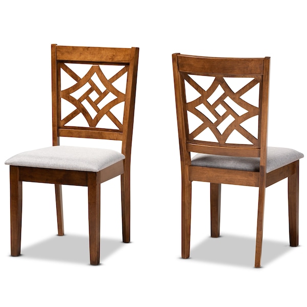 Baxton Studio Nicolette Modern and Contemporary Grey Fabric and Walnut Brown Finished Wood 2-PC Dining Chair Set - 176-11387-ZORO