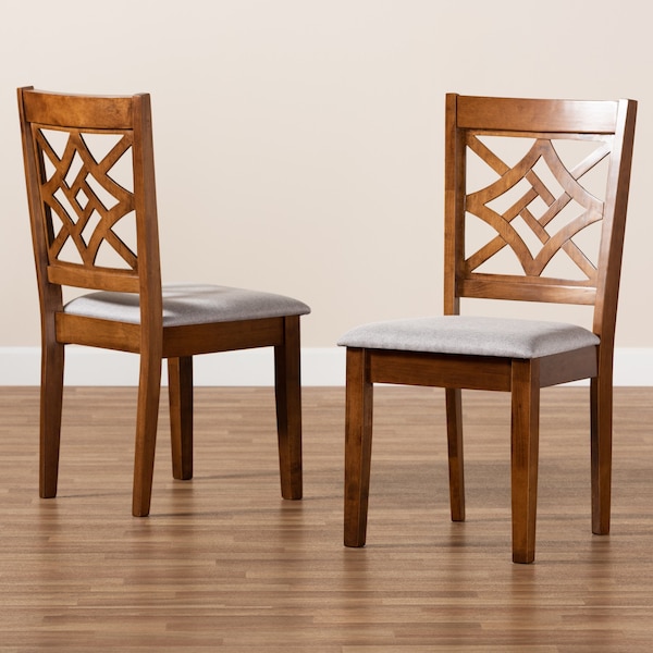 Baxton Studio Nicolette Modern and Contemporary Grey Fabric and Walnut Brown Finished Wood 2-PC Dining Chair Set - 176-11387-ZORO