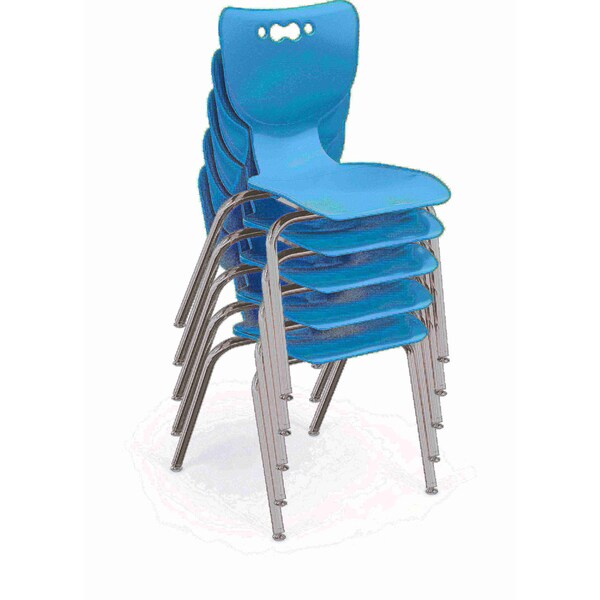 Mooreco Hierarchy School Chair, 4 Leg, 16" Chrome Frame, Blue Armless Shell, PK5 - 53316-5-BLUE-NA-CH