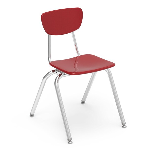 Virco 3000 Series 18" Classroom Chair, 5th Grade - Adult with Nylon Glides - Red Seat - 3018