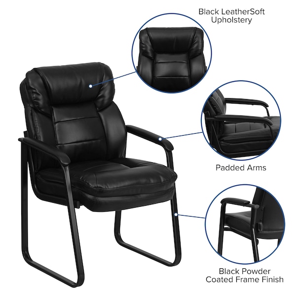 Flash Furniture Contemporary Executive Side Reception Chair, Black Back, 24 in W 26" L 36" H, Curved Padded - GO-1156-BK-LEA-GG