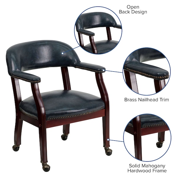 Flash Furniture Traditional Luxurious Conference Chair, 24 in W 27" L 31-1/2" H, Upholstered Straight, Vinyl Seat - B-Z100-NAVY-GG
