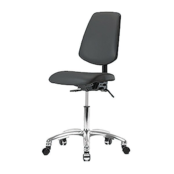 Blue Ridge Ergonomics Desk Chair Desk Chair, Vinyl, Med, Bk, Chrm, Casters, Gry, No Arms, 18" to 23" Height, Vinyl, Charcoal - BR-VDHCH-MB-CR-T0-A0-CC-8605