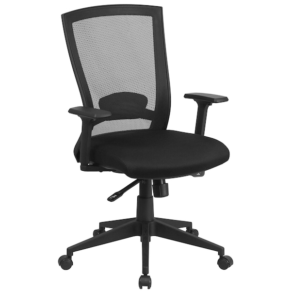 Flash Furniture Contemporary Chair Mid-Back Exec Chair, Black, Adjustable Arms, 17-1/2" to 20-1/2" Height, Mesh - HL-0004K-GG