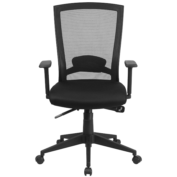 Flash Furniture Contemporary Chair Mid-Back Exec Chair, Black, Adjustable Arms, 17-1/2" to 20-1/2" Height, Mesh - HL-0004K-GG