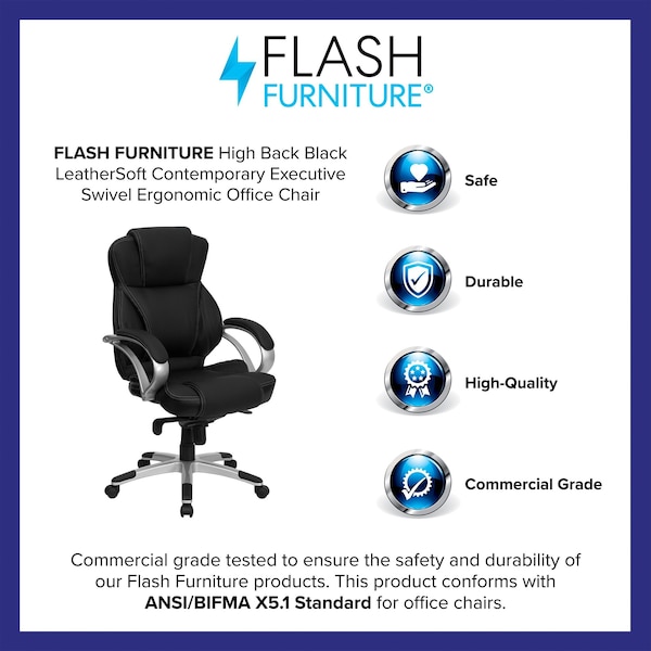 Flash Furniture High Back Exec Contemp Swivel Chair, Blk - H-9626L-2-GG