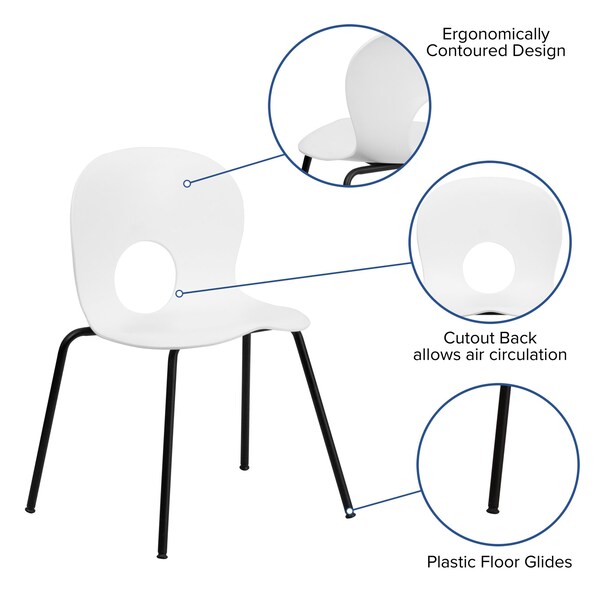Flash Furniture Stack Chair, Plastic, 770 lb. Capacity, Wht - RUT-NC258-WHITE-GG