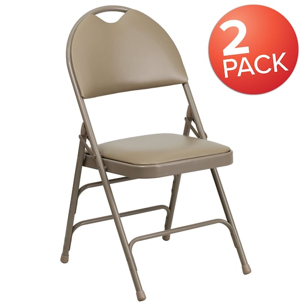 Flash Furniture Beige Vinyl Folding Chair - 2-HA-MC705AV-3-BGE-GG