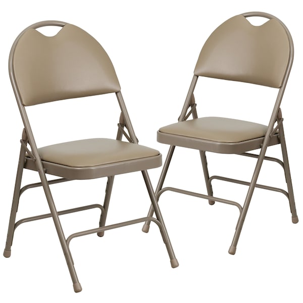 Flash Furniture Beige Vinyl Folding Chair - 2-HA-MC705AV-3-BGE-GG