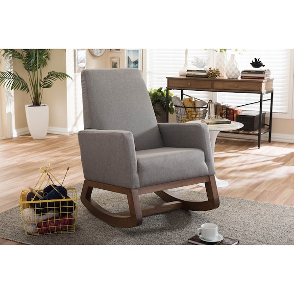 Baxton Studio Yashiya Mid-century Grey Upholstered Rocking Chair - 123-6817